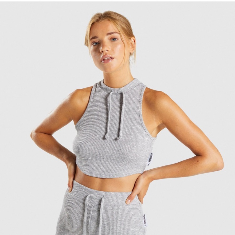 GYMSHARK WOMENS SLOUNGE CROP TOP LIGHT GREY MARL